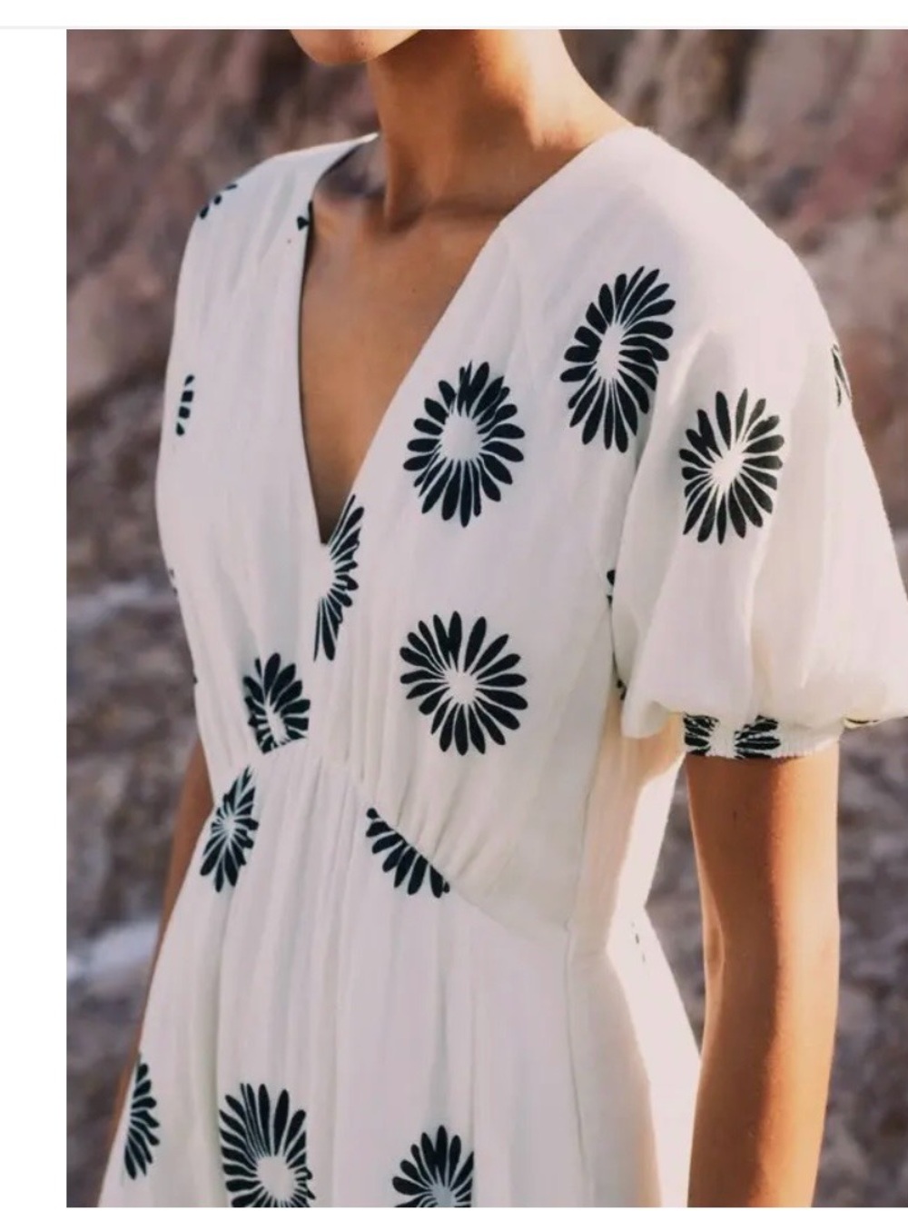 ME+EM Cheesecloth Modern Daisy Print Midi Dress Crème Black Sz 2 - Picture 6 of 17